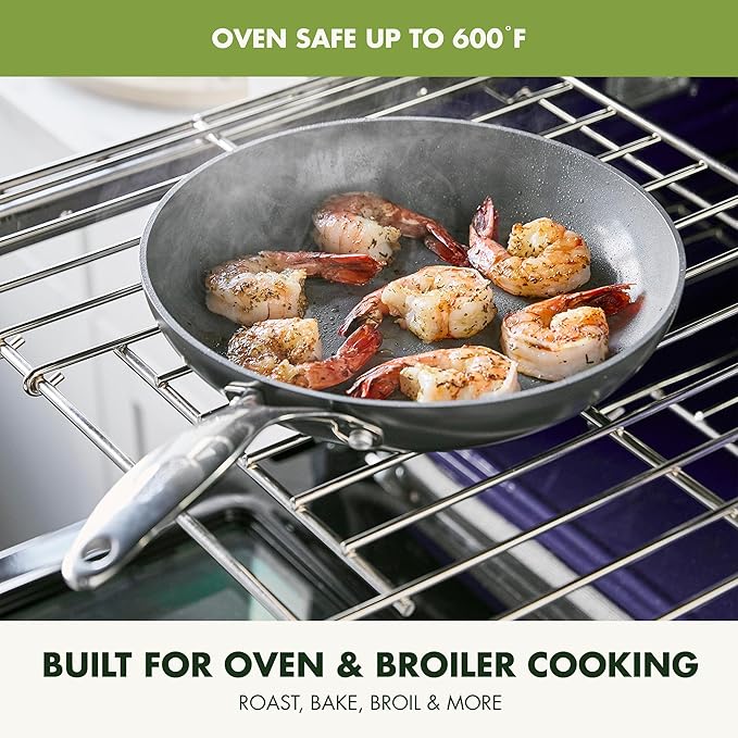GreenPan Valencia Pro Ceramic Nonstick 8" 9.5" & 11" Fry Pan Skillet Set, Hard Anodized PFAS-Free, Induction Ready, Compatible on All Cooktops, Dishwasher Safe, Oven Safe to 600F, Gray