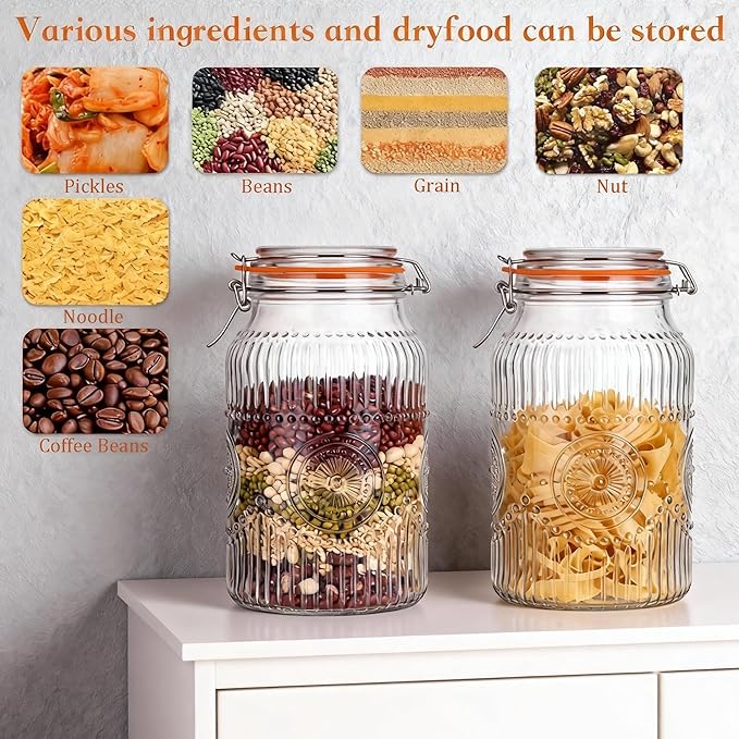 Amzcku Wide Mouth Vintage Mason Jars with Airtight Lid 128oz 1 Gallon, Canister Gallon Jars for Kitchen Storage - for Coffee, Sugar, Beans 2 Pack