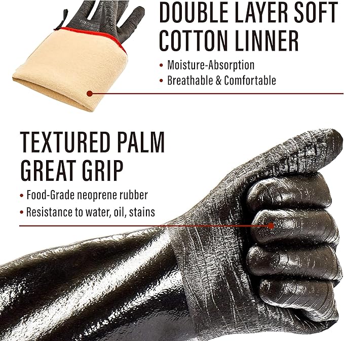 RAPICCA 932°F Heat Resistant BBQ Grill Gloves: Oil Resistant Waterproof for Smoking Grilling Cooking Barbecue Deep Frying Turkey Rotisserie Handling Hot Greasy Meat | Great Stocking Stuffers for Men