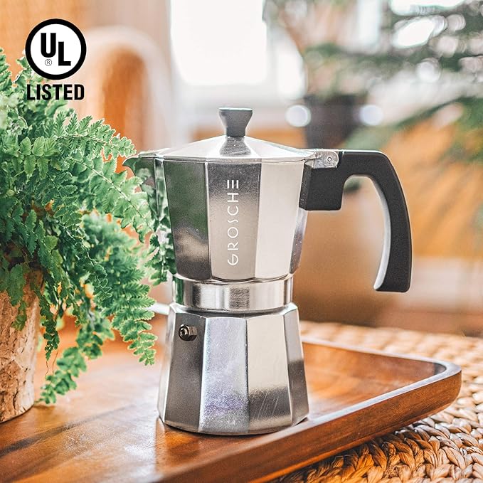 GROSCHE Milano Moka Pot | 6 Espresso Cup - 9.3 oz | Stovetop Espresso Percolator & Coffee Maker – Portable, Ideal for Home and Camping