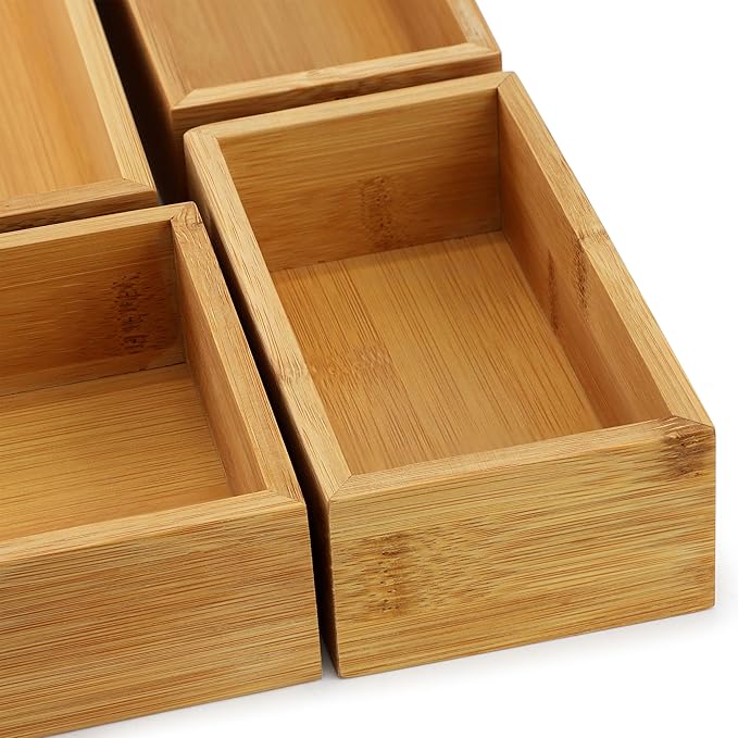 Elama 5 Piece Bamboo Wood Drawer Organizer Tray, Utensil Storage, Desk Drawer Storage (5 Piece Trays)