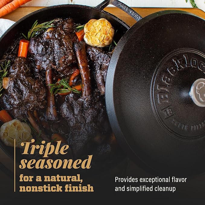 Lodge Blacklock 17 Triple Seasoned Cast Iron Braiser with Lid - Dutch Oven with Nonstick Finish - Lightweight Cast Iron Braiser - Dutch Oven Cookware - Cooking Pot with High-Heat Aluminum Knob