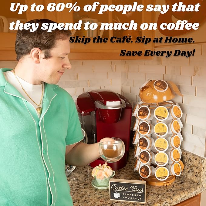 Made Easy Kit Carousel Coffee Pod Holder - Compatible with Keurig K-Pods K-Cups - Countertop 360 Spin Rack Storage Organizer - Revolving Base - Capsule Café Station Bar (Dog Brown, Large)