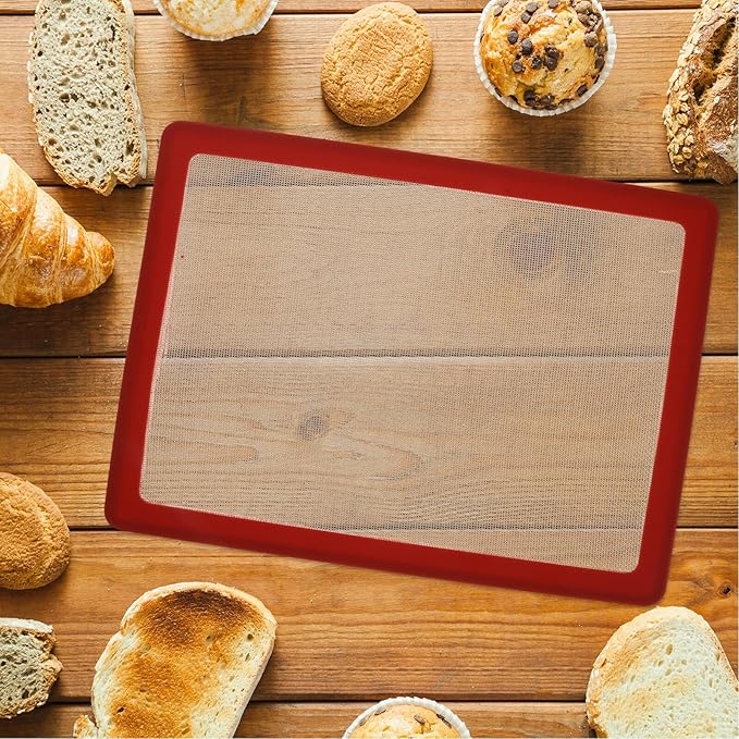 SUPVOX Reusable Red Silicone Baking Mat Sheet Non-stick Oven Liner with Raised Edges for Rolling Dough and Baking Cakes, Heat Resistant Silicone Mat for Home Kitchen Pastry and Cookie