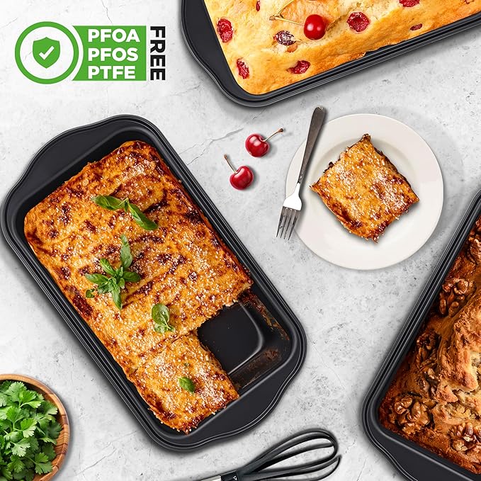 NutriChef Loaf Pans Set of 4 | Non-Stick Premium Bread Pans Quick & Even Heat Distribution | Oven Safe To 450 F | No PFOA, PFOS & PTFEs | Food Grade Carbon Steel | 11.61 x 5.98 x 2.56 Inches (Black)