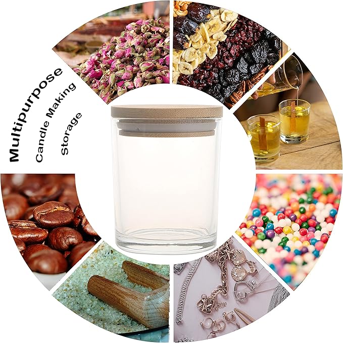 MILIVIXAY 12 Pack 10 OZ Clear Glass Candle Jars with Lids and Candle Making Kits - Bulk Empty Candle Jars for Making Candles - Spice, Powder Containers.