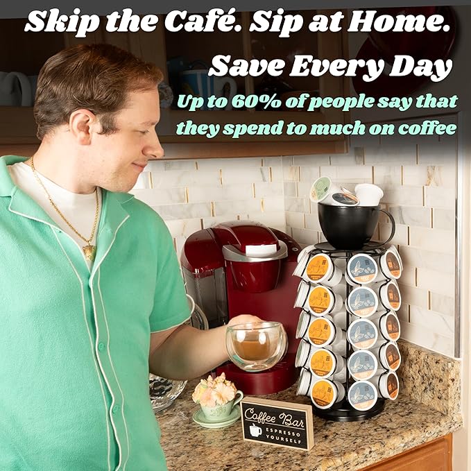Made Easy Kit Carousel Coffee Pod Holder - Compatible with Keurig K-Pods K-Cups - Countertop 360 Spin Rack Storage Organizer - Revolving Base - Capsule Café Station Bar (Mug Black, Large)
