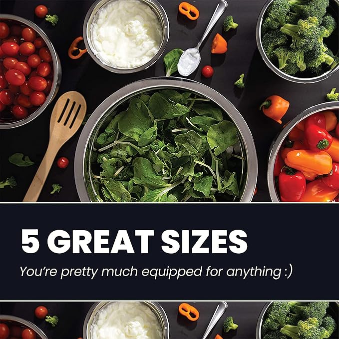 WHYSKO Stainless Steel Mixing Bowl Set, 10 Piece Stainless Steel Mixing Bowls with Lids Set for Food Prep Storage and Serving, Dishwasher Safe for Kitchen Baking Cooking, White