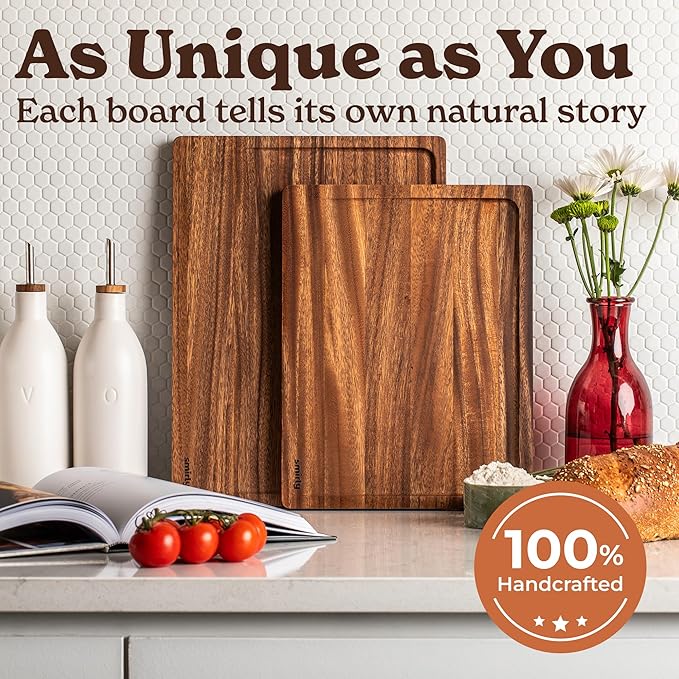 SMIRLY Walnut Wood Cutting Boards for Kitchen, Set of 2 Large - Small, Walnut Wooden Cutting Board Set with Deep Juice Grooves, Non Toxic Serving Tray