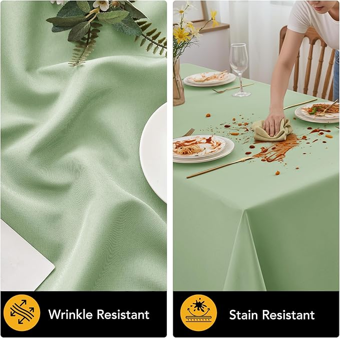 10-Pack Sage Green Tablecloths for Rectangle Tables, 70 x 120 Inches, Stain-Resistant Polyester Fabric for 6 Foot Tables - Washable Table Covers for Weddings, Birthday Parties, Events
