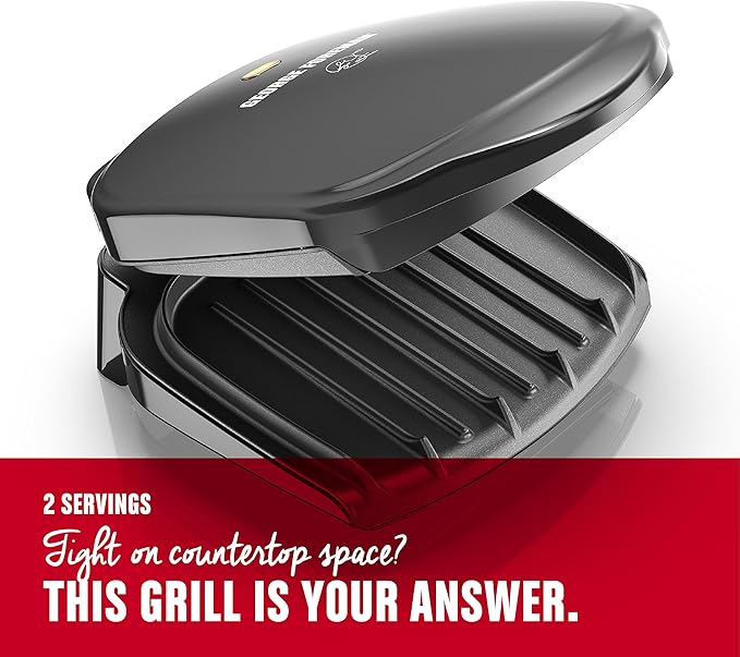George Foreman 2-Serving Classic Plate Electric Indoor Grill and Panini Press,Black,Small Compact Size,GR10B,(Pack of 2)