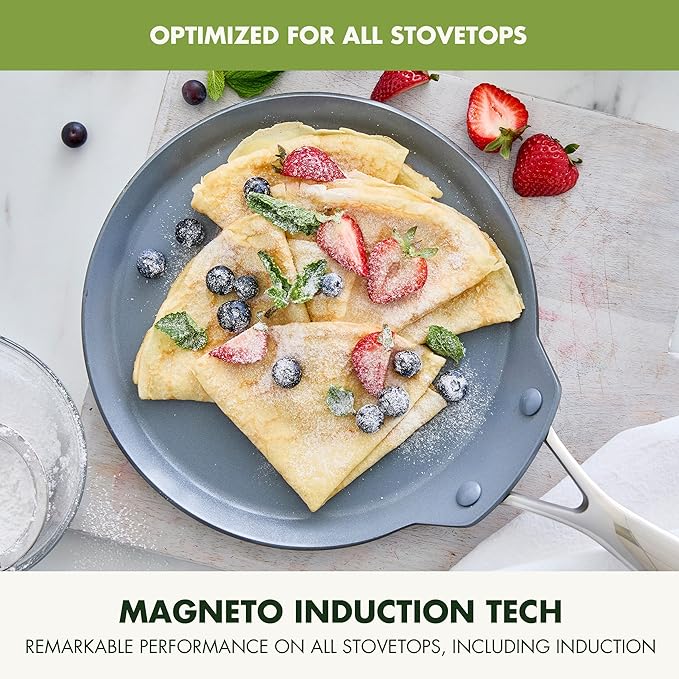 GreenPan Valencia Pro Ceramic Nonstick 9.5" Crepe Pan, Hard Anodized PFAS-Free, Induction Ready, Compatible on All Cooktops, Dishwasher Safe, Oven Safe to 600F, Gray