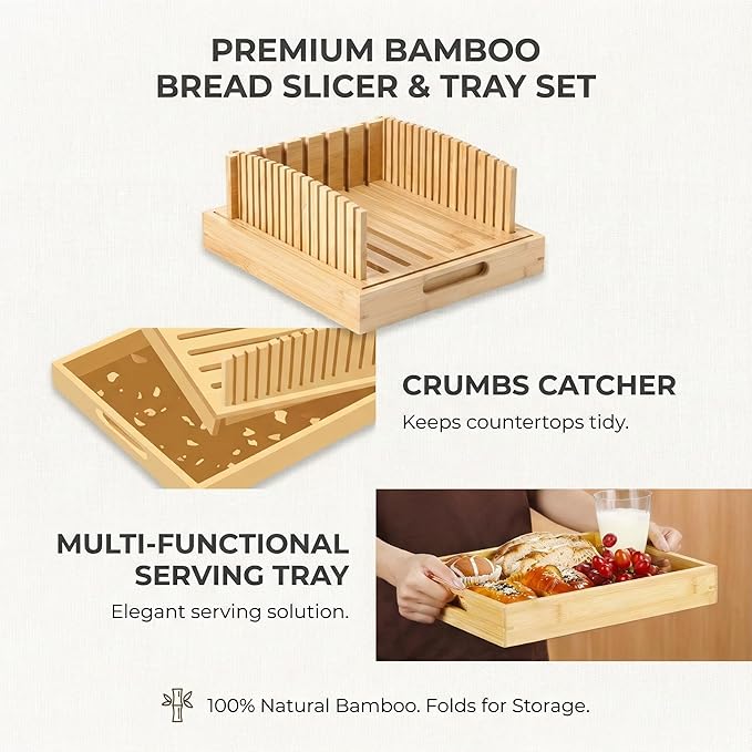 10.5" Bread Slicer for Sourdough - Bamboo Homemade Bread Cutter Guide with Crumb Tray