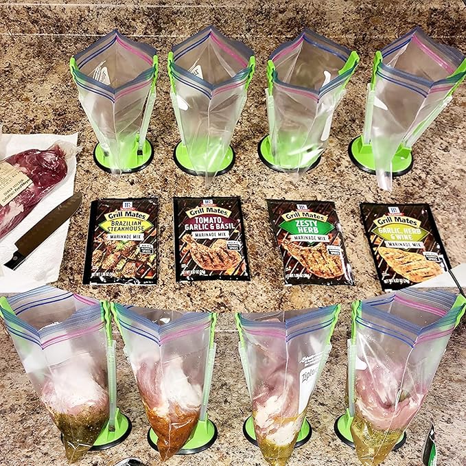 Ruibo Baggy Rack Holder For Food Prep/Ziplock Bag, Meal Planning/Plastic Freezer Bag Holders Stand, Green, Pack of 4 - 4 Pcs