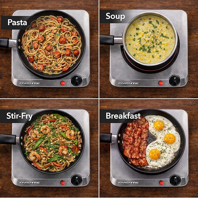 OVENTE Countertop Infrared Single Burner, 1000W Electric Hot Plate with 7” Ceramic Glass Cooktop, 5 Level Temperature Setting & Easy to Clean Base, Compact Stove for Home Dorm Office, Silver BGI101S