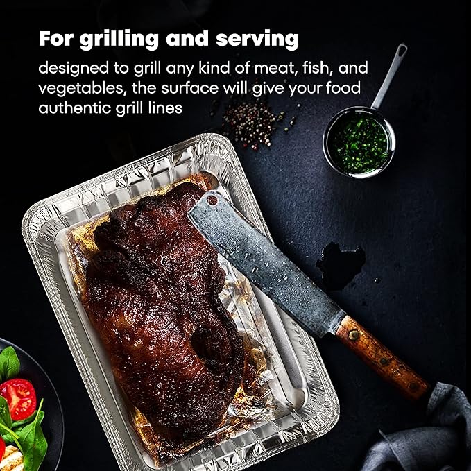 Pack of 25 Disposable Aluminum Broiler Pans – Good for BBQ, Grill Trays – Multi-Pack of Durable Aluminum Sheet Pans – Ribbed Bottom Surface - 13.40" x 9" x 0.85"