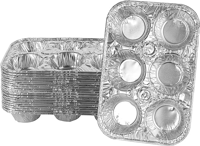 PLASTICPRO Aluminum Foil Muffin Pans Reusable and Disposable, Holds 6 Cupcakes/Muffin & Pie foil Pan Pack of 20