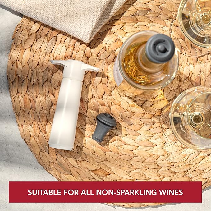Vacu Vin Original Wine Saver with 2 Vacuum Bottle Stoppers – Wine Preserver Pump for Red or White Wine – Manual Air Remover System – Airtight Seal – Keep Wine Fresh Longer – White
