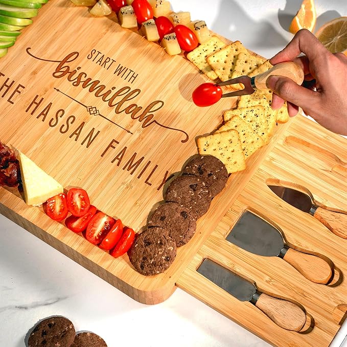 Personalized Start with Bismillah Charcuterie Boards, Ramadan Cheese Board Gift Set, Housewarming Charcuterie Boards - Islamic Gift, Ramadan Gifts, New Home Gifts for Muslim