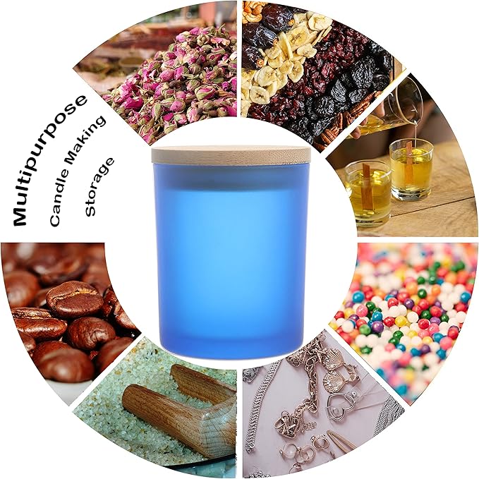 MILIVIXAY 12 Pack 7 OZ Frosted Blue Glass Candle Jars with Lids and Candle Making Kits - Bulk Empty Candle Jars for Making Candles - Spice, Powder Containers.