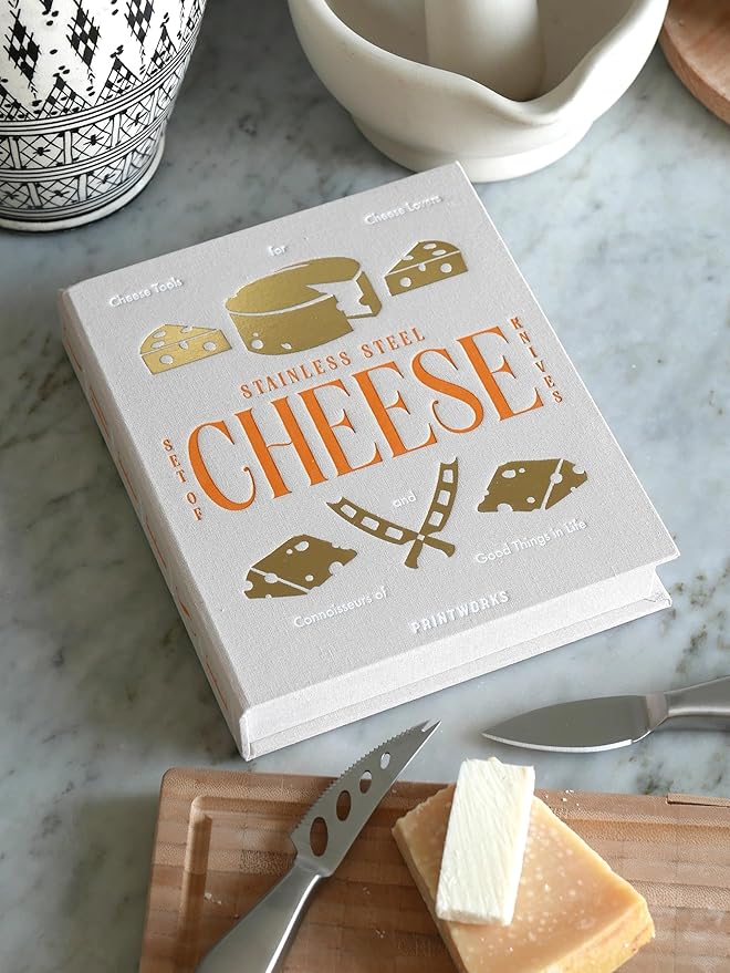 PrintWorks The Essentials, Cheese Knife Set – 3 Pieces Stainless Steel Gift Set with Pronged, Chisel, and Heart Knives – Stylish Charcuterie Accessories and Dishwasher Safe