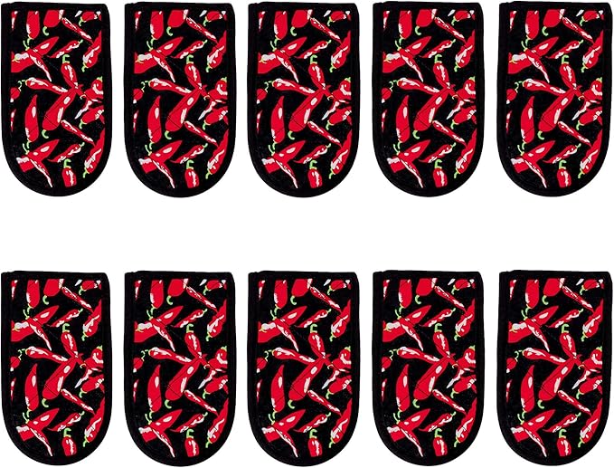 EHOMEA2Z Cast Iron Skillet Pan Pot Holder Covers Mitts Black Non-Slip Washable Sleeves for BBQ Baking Kitchen Cotton Commercial Grade (Chili, 10)