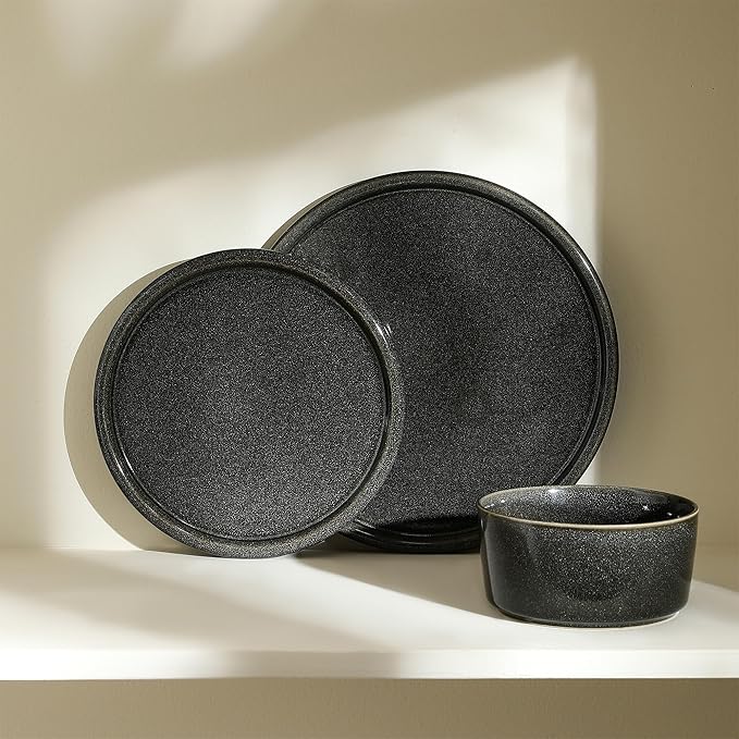 Stone Lain Eden 4-Piece Dinner Plate Set Stoneware, Charcoal Grey