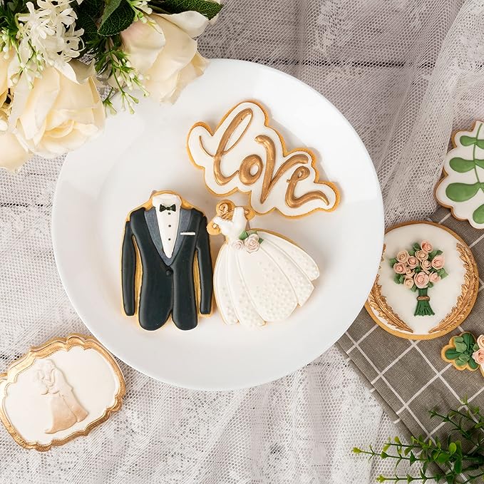 Flycalf Wedding Cookie Cutters Tuxedo with Plunger Stamps Holiday PLA Cake Baking Accessories 3" Cutter Molds Gifts for Kids Decorative Party Kitchen