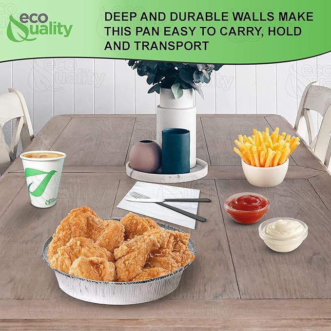 EcoQuality (400 Pack - 9 Inch Disposable Round Aluminum Foil Take-Out Pans - Disposable Tin Containers, Perfect for Baking, Cooking, Catering, Parties, Restaurants (No Lids)