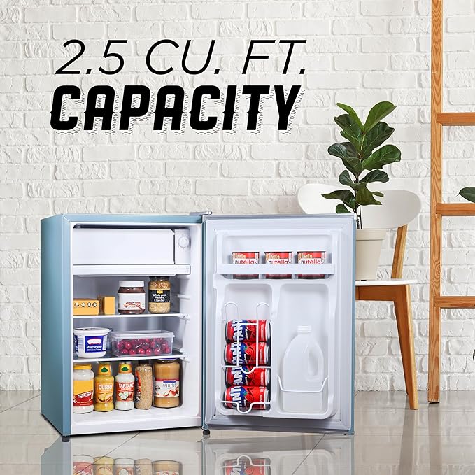 ICEBOX 2.5 Cu. Ft. Compact Refrigerator, ENERGY STAR Certified Small Refrigerator, Single Door Mini Fridge with Chiller Compartment, R600a Refrigerant, IBCR25SLT, Slate Blue