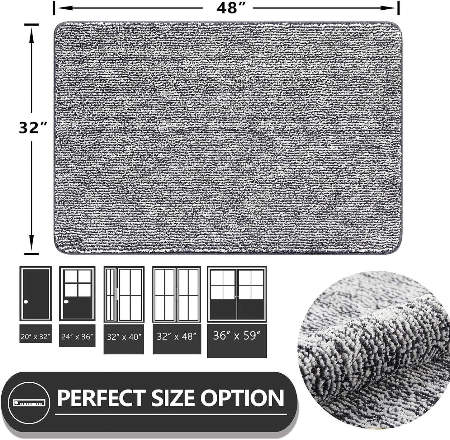 REFETONE Indoor Doormat, Front Door Mat 32"x48" Absorbent Rubber Backing Non Slip Back Door Mats, Washable Low-Profile Inside Floor Mat Door Rugs for Entryway, Resist Dirt Mud Mat for Dogs, Dark Grey