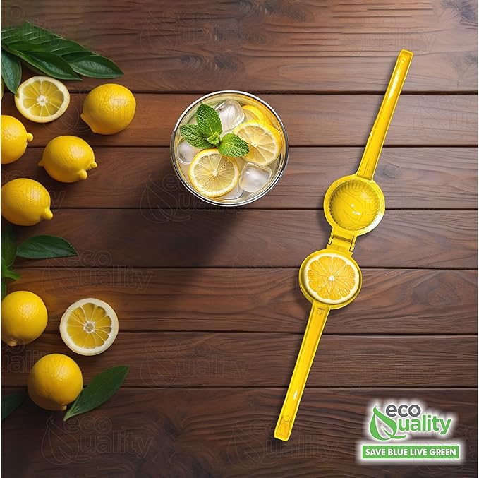 EcoQuality Heavy Duty Handheld Yellow Citrus Juice Squeezer Premium Lemon, Lime & Orange Press for Maximum Extraction Easy to Use, Durable and Rust Resistant Metal Manual Juicer (12)