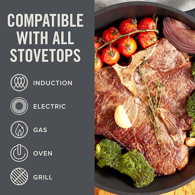 Zakarian x Dash Nonstick Cast Iron Grilling and Roasting Pan - Oven-Safe Cookware - Titanium Ceramic Nonstick Coating - Great for Roasting Veggies, Meats, and More - Black, 11-Inch