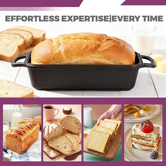 11x5 Inch Cast Iron Loaf Pan with Lid, Large Dutch Oven Bread Loaf Pan for Sourdough, Homemade Bread Baking, Even Heat Distribution, 5.8Qt