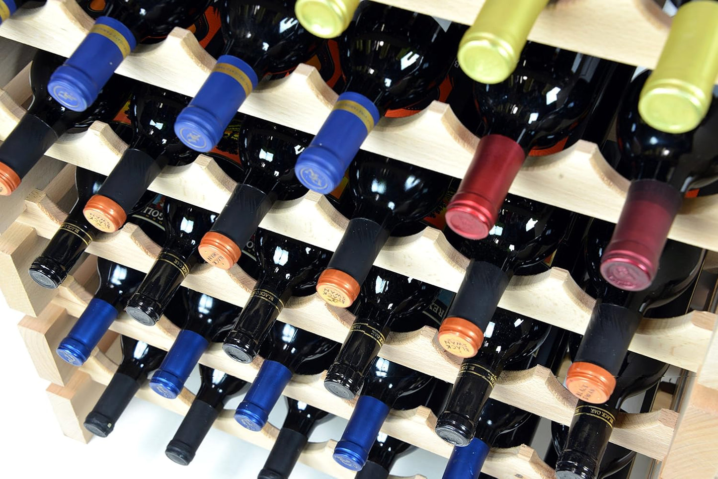 sfDisplay.com,LLC. Modular Wine Rack Beechwood 24-72 Bottle Capacity 6 Bottles Across up to 12 Rows Newest Improved Model (48 Bottles - 8 Rows)