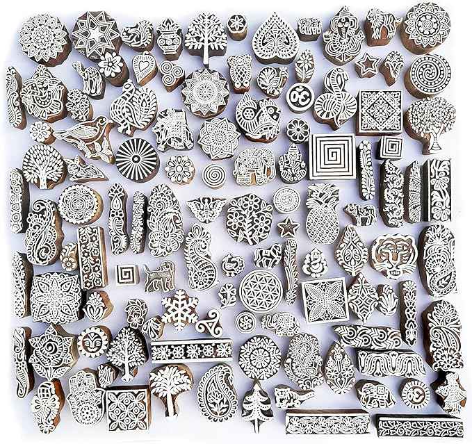 Royal Kraft Assorted Wooden Block Printing Stamps (Set of 100) Bulk01_100