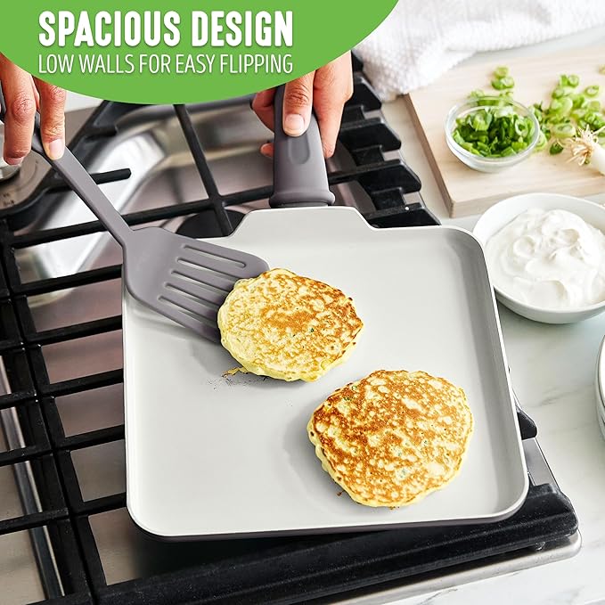 GreenLife Soft Grip Healthy Ceramic Nonstick, 11" Griddle Pan, PFAS-Free, Dishwasher Safe, Gray