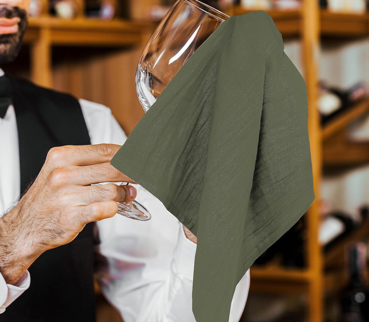 RUVANTI Flour Sack Towels 4 Pack 28x28 Inch, 100% Cotton Tea Towel, Reusable, Machine Washable, Absorbent BarTowels - Dish Cloth Perfect for Drying Dishes & Cleaning - Martini Olive