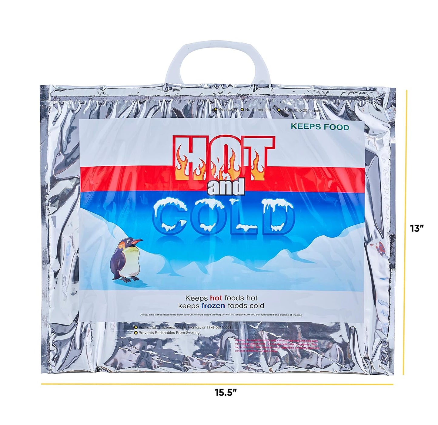 Superio Hot and Cold Insulated Bags for Food Delivery, Grocery Shopping Bags, Food Storage for Hot and Frozen Food for Travel, Disposable Cooler Bag, Reinforced Thermal Lunch Bag (4, 15.5"x13")