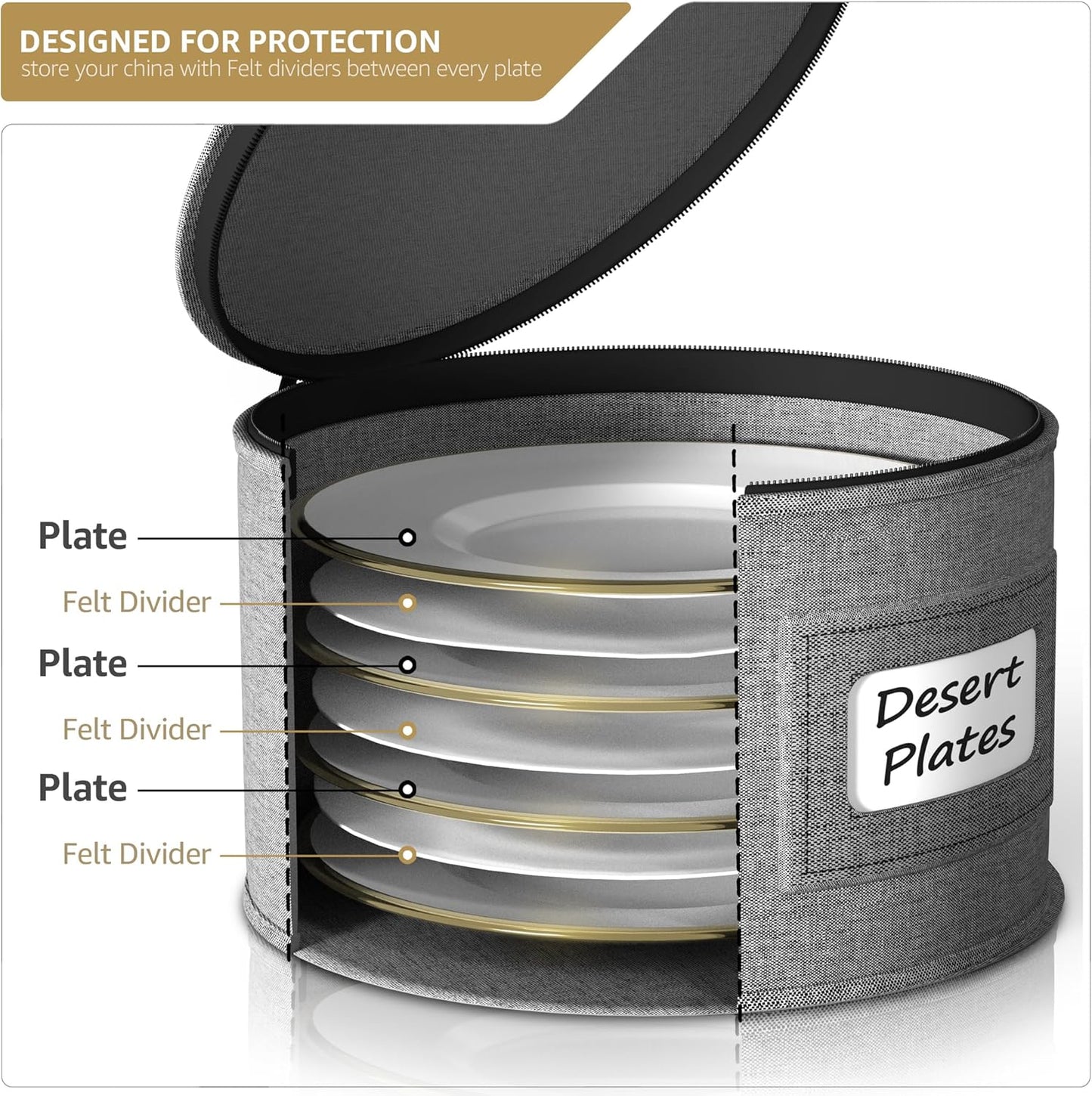 Sorbus China Storage Containers – Dinnerware Organizer for Salad Plates with Lid (Holds Service for 12) with Felt Protectors – 8.5" x 5.5"