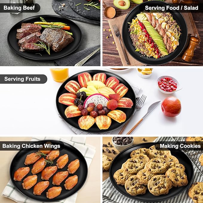 P&P CHEF Pizza Pan Set of 2, Stainless Steel Pizza Tray, Round Pizza Plate For Pie Cookie Pizza Cake, Non Toxic & Heavy Duty, Dishwasher Safe & Easy Clean, 12 Inch & Black