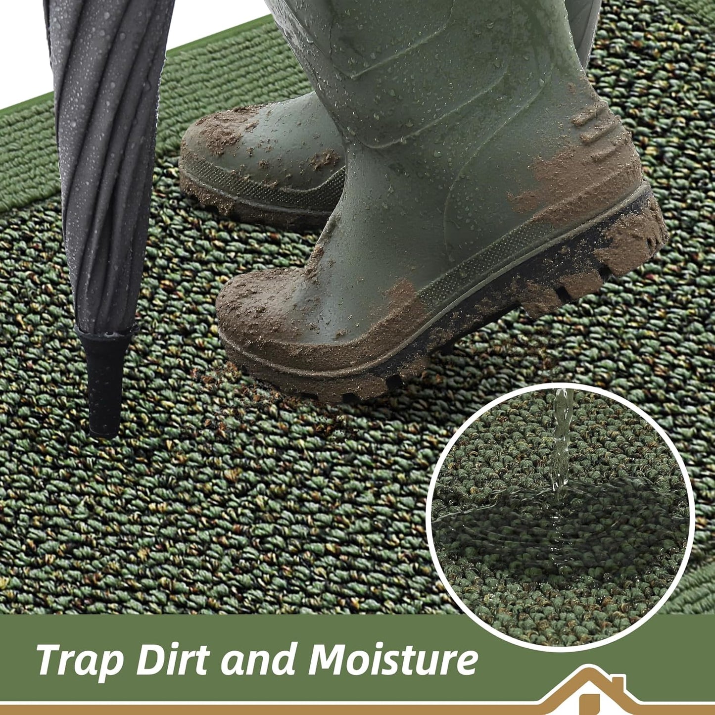 BEQHAUSE Indoor Door Mat 32" x 48", Dirt Trapper Door Mats Non-Slip Entryway Rugs Washable, Resist Dirt Absorbent Welcome Mat, Low Profile Floor Mats for Front Back Door and Entryway, Green