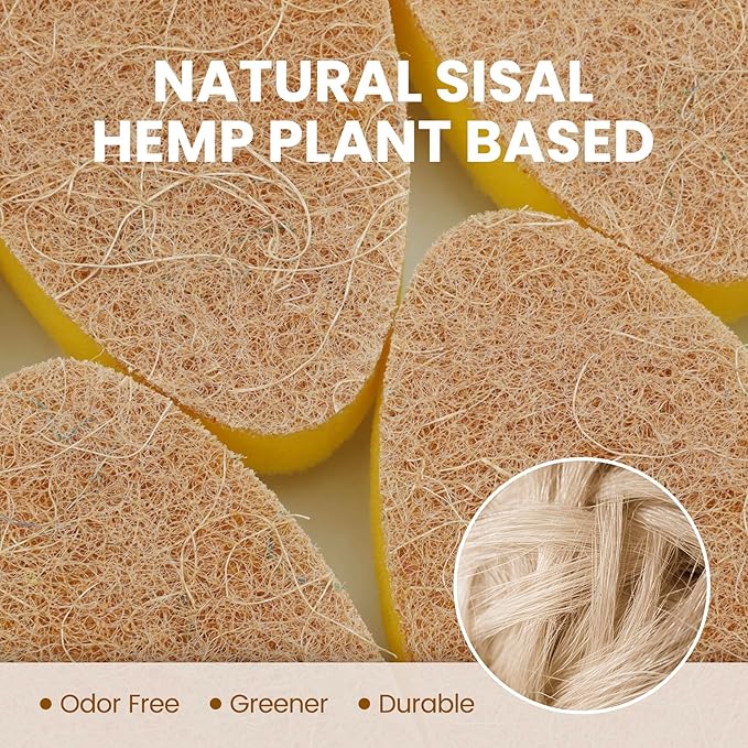 HELIME Natural Dishwand Refills Sponge, Non Scratch Dish Wand Sisal Hemp Replacement Brush Head,Heavy Duty Scrub Dots Brushes Soap Dispenser, Non Scratch Dispensing Scrubbers