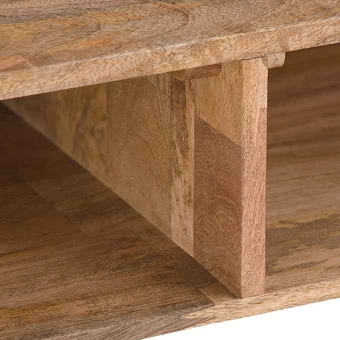 SIMPLIHOME Hunter Console Table - 55 Inch Wide Solid Mango Wood and Metal Sofa Table in Natural, Industrial Storage Table for Entryway or Living Room with 2 Open Cubbies and Black Hairpin Legs