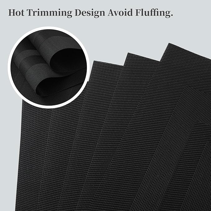 Leetaltree Black Frame Placemats Set of 12 - Heat Resistant Non-Slip Place mats for Dining Table, Washable Durable PVC Vinyl Woven Table Mats（Black Frame, 12）