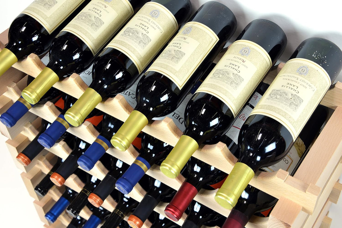 sfDisplay.com,LLC. Modular Wine Rack Beechwood 40-120 Bottle Capacity 10 Bottles Across up to 12 Rows Newest Improved Model (80 Bottles - 8 Rows)