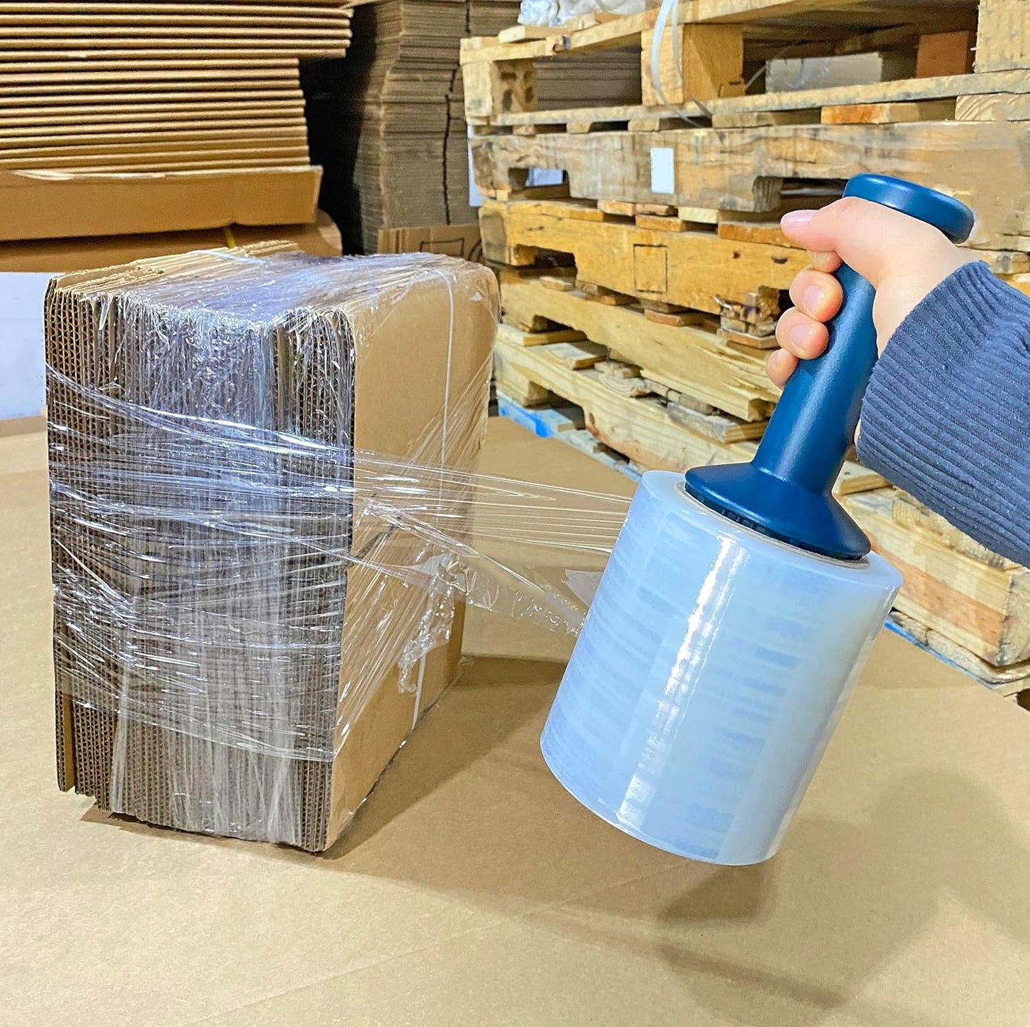 WOD SFCB80 Heavy Duty Hand Stretch Film Wrap 80 Gauge Thick with Dispenser - Clear Shrink Wrap Ideal for Moving, Packing, & Palletizing Applications: 5" in. x 1000 Ft (3-Rolls)