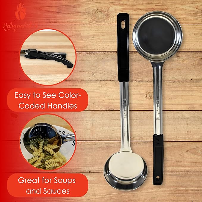 6 Ounce Solid Stainless Steel Portion Control Ladle Spoon for Measuring and Serving; Commercial Grade Serving Scoops [Pack of 12]