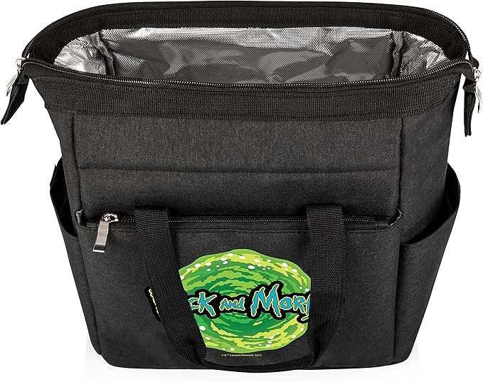 PICNIC TIME Rick and Morty On The Go Insulated Lunch Bag, Soft Cooler Lunch Box, Leak-Resistant Reusable Lunch Tote, Work Lunchbox, Thermal Cooler Bag with Dual Compartments, (Black)