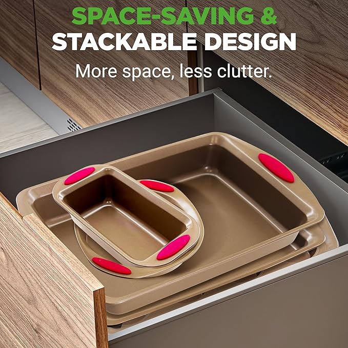NutriChef 15-Piece Nonstick Bakeware Set w/ Baking Utensils – Premium Oven Safe Baking Pans with Silicone Handles, Easy Clean, Dishwasher Safe Tray Set for Cakes, Muffins, Bread, Cookies & Roasting